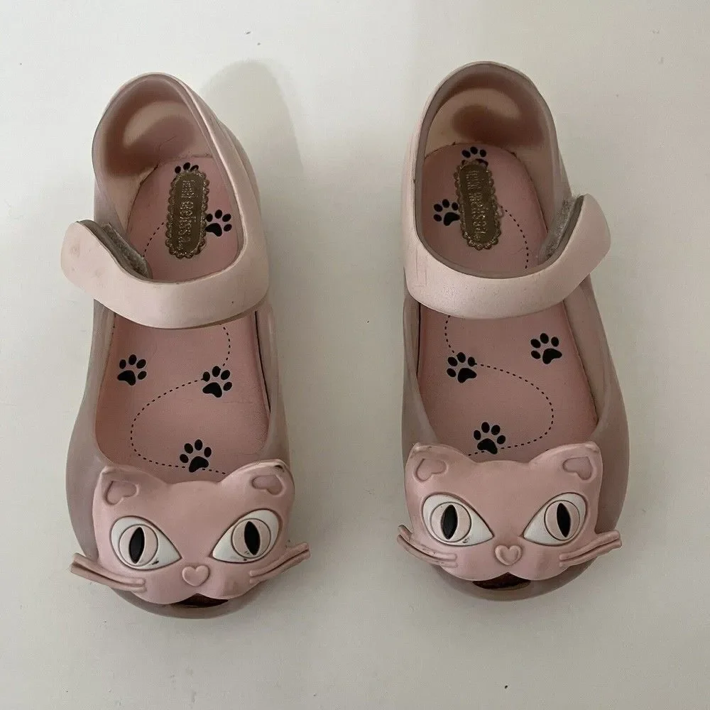Mini Melissa Ultragirl II Pink Cat Mary Jane Flats Shoes Toddler Girls Size 8